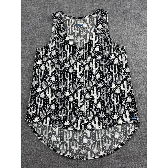 KAVU Shirt Womens Medium Black White Cactus Print Sleeveless Tank Top Blouse - Picture 1 of 7